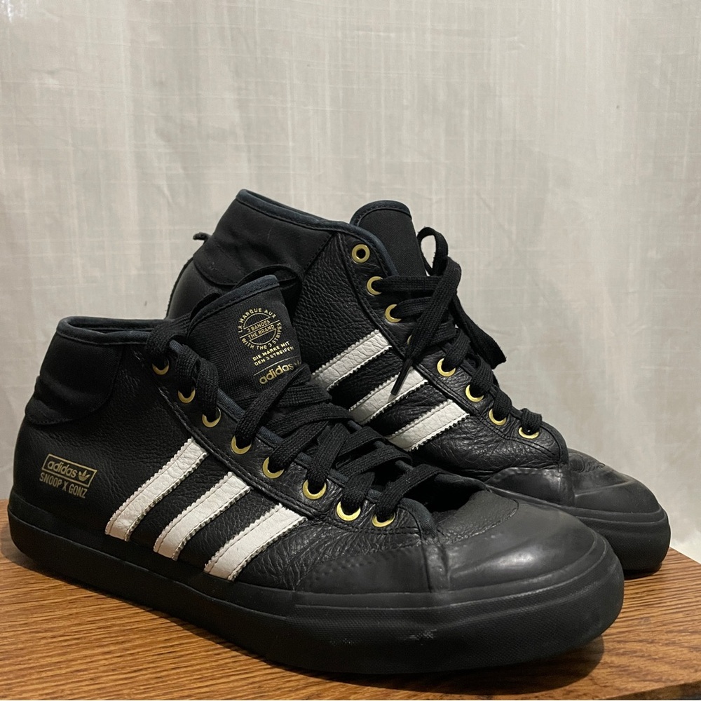 Adidas Originals, Snoop Dogg + Mark Gonz, matchcourt, Black + gold high-tops